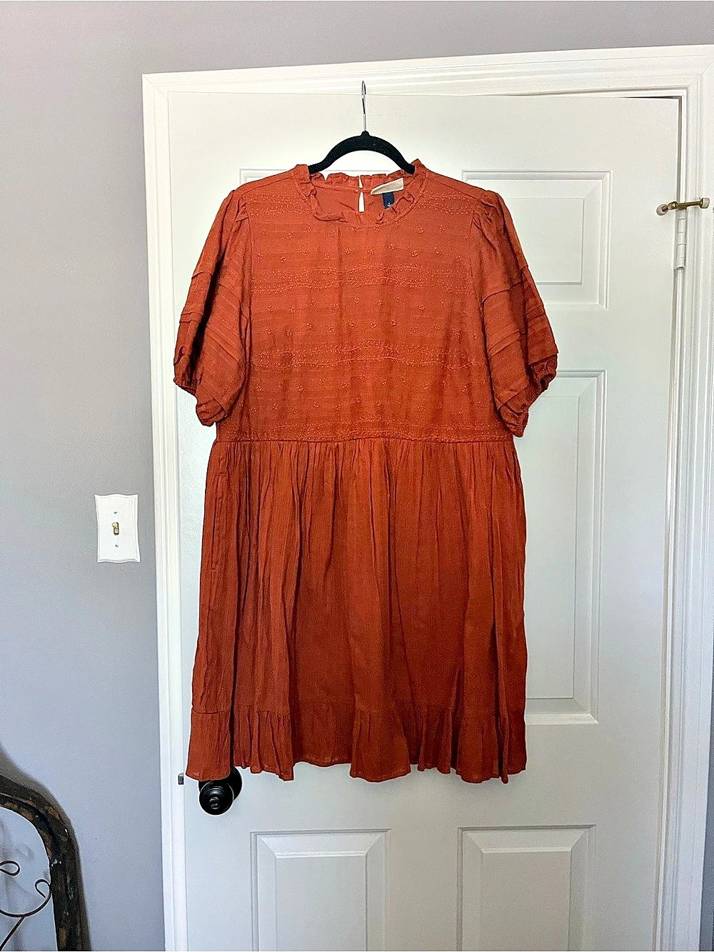 Universal Thread Women's Puff Short Sleeve Eyelet Dress Brown